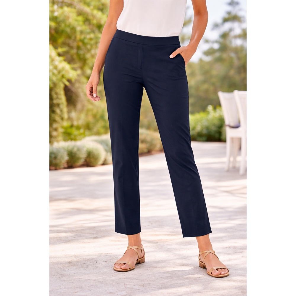 Talbots Navy Blue Side Zip Ankle Pants Womens Size 12 Straight Leg Career Dress